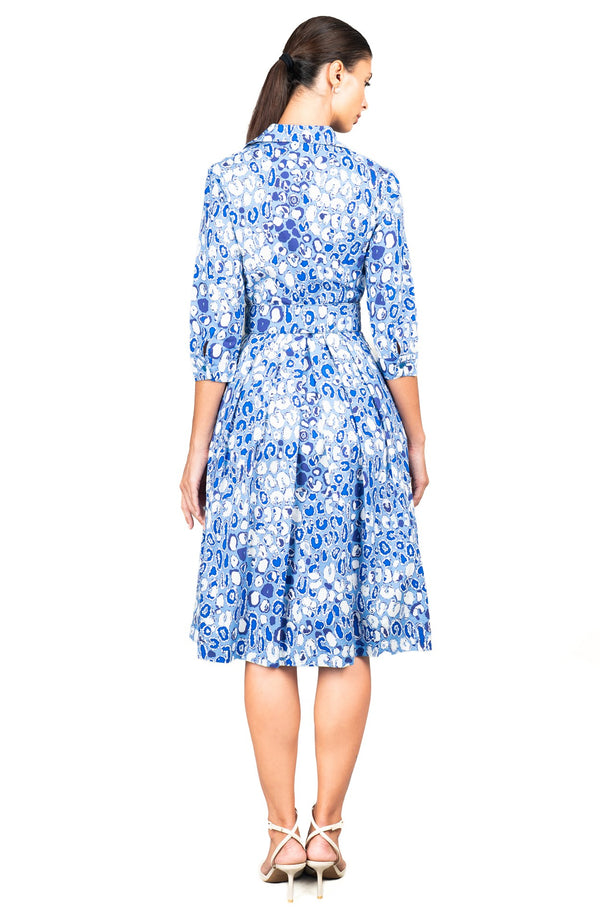 Audrey Dress #1 Shirt Collar 3/4 Sleeve Long Length Cotton Stretch (Victoria Leopard Pastel)