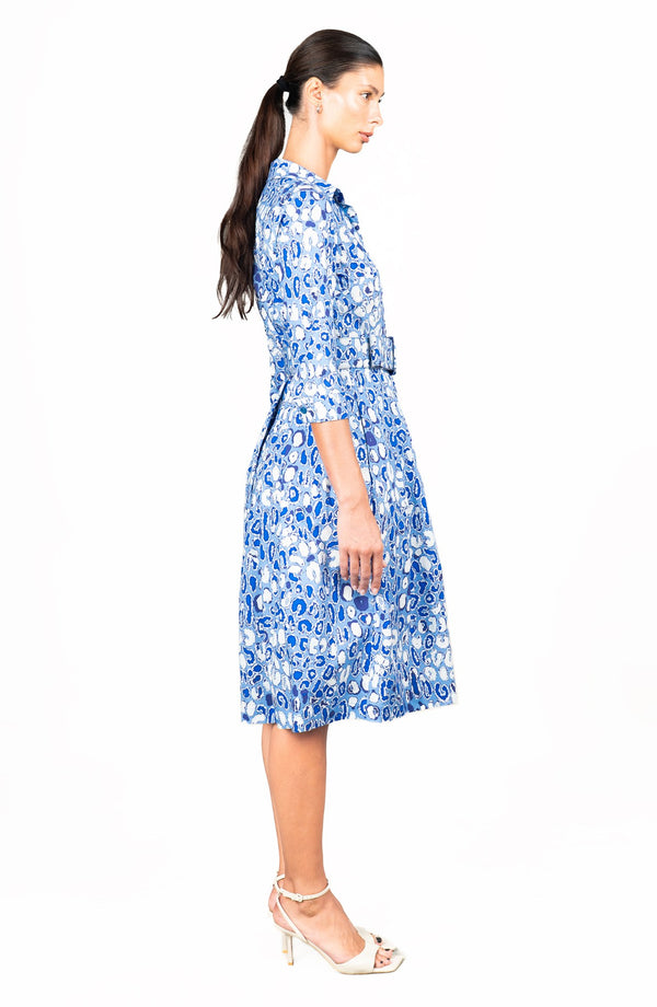 Audrey Dress #1 Shirt Collar 3/4 Sleeve Long Length Cotton Stretch (Victoria Leopard Pastel)
