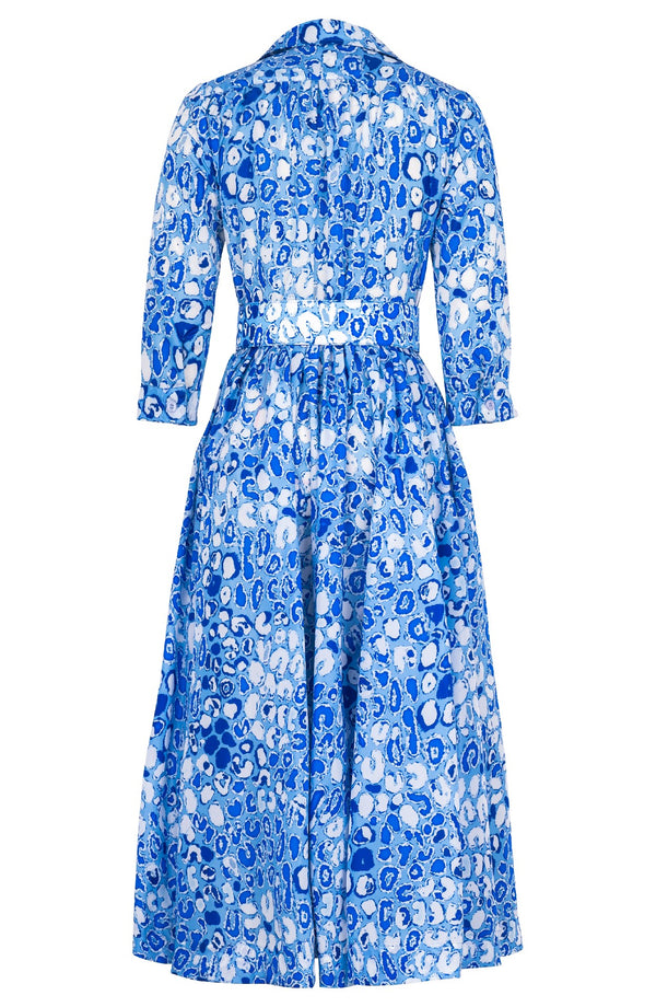 Terry Dress Shirt Collar 3/4 Sleeve Midi Plus Length Poliamide Taffta (Victoria Leopard Pastel)