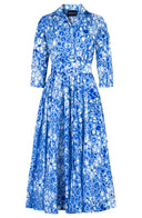 Terry Dress Shirt Collar 3/4 Sleeve Midi Plus Length Poliamide Taffta (Victoria Leopard Pastel)