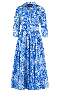 Terry Dress Shirt Collar 3/4 Sleeve Midi Plus Length Poliamide Taffta (Victoria Leopard Pastel)