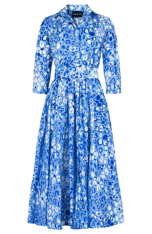 Terry Dress Shirt Collar 3/4 Sleeve Midi Plus Length Poliamide Taffta (Victoria Leopard Pastel)