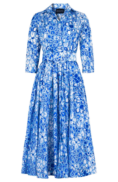 Terry Dress Shirt Collar 3/4 Sleeve Midi Plus Length Poliamide Taffta (Victoria Leopard Pastel)