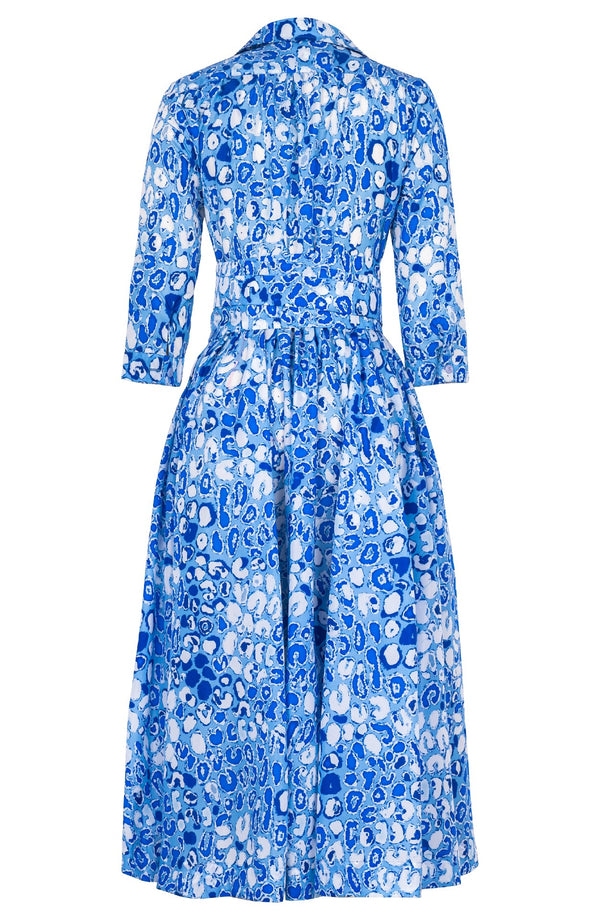 Terry Dress Shirt Collar 3/4 Sleeve Midi Plus Length Poliamide Taffta (Victoria Leopard Pastel)