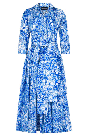 Terry Dress Shirt Collar 3/4 Sleeve Midi Plus Length Poliamide Taffta (Victoria Leopard Pastel)