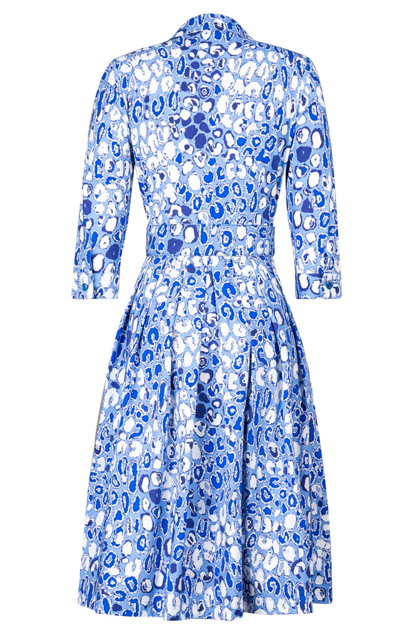 Audrey Dress #1 Shirt Collar 3/4 Sleeve Long Length Cotton Stretch (Victoria Leopard Pastel)