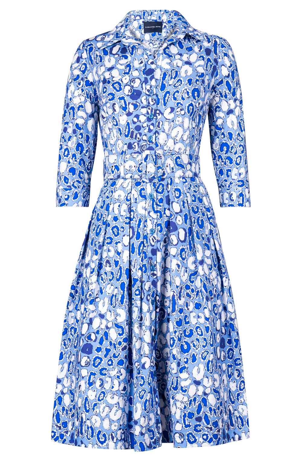 Audrey Dress #1 Shirt Collar 3/4 Sleeve Long Length Cotton Stretch (Victoria Leopard Pastel)
