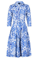 Audrey Dress #1 Shirt Collar 3/4 Sleeve Long Length Cotton Stretch (Victoria Leopard Pastel)
