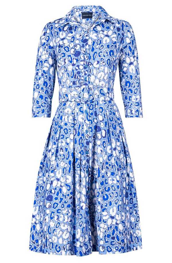 Audrey Dress #1 Shirt Collar 3/4 Sleeve Long Length Cotton Stretch (Victoria Leopard Pastel)