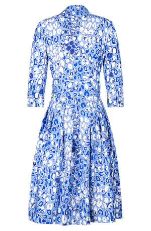 Audrey Dress #1 Shirt Collar 3/4 Sleeve Long Length Cotton Stretch (Victoria Leopard Pastel)