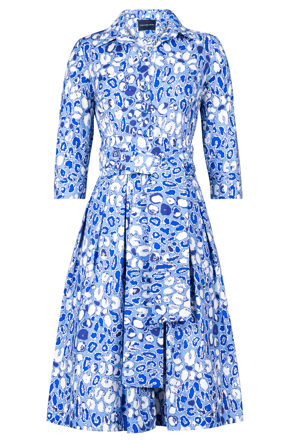 Audrey Dress #1 Shirt Collar 3/4 Sleeve Long Length Cotton Stretch (Victoria Leopard Pastel)