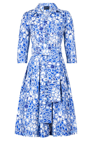 Audrey Dress #1 Shirt Collar 3/4 Sleeve Long Length Cotton Stretch (Victoria Leopard Pastel)