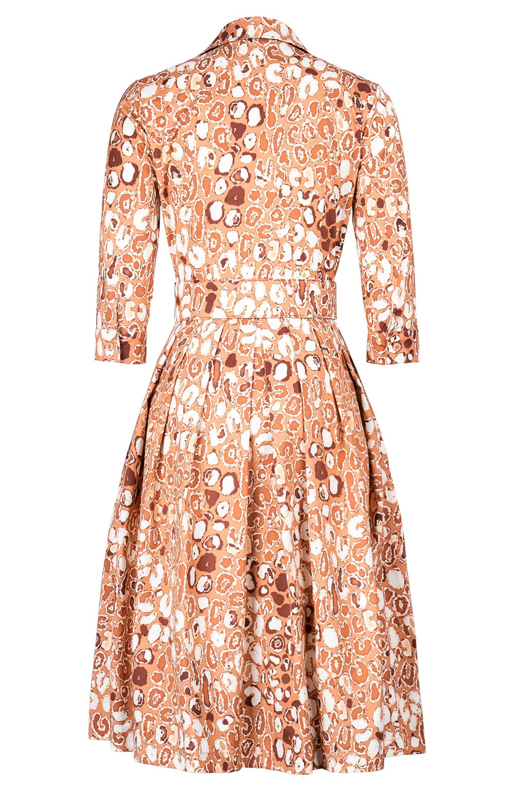 Audrey Dress #1 Shirt Collar 3/4 Sleeve Long Length Cotton Stretch (Victoria Leopard Pastel)