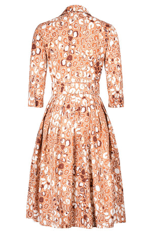 Audrey Dress #1 Shirt Collar 3/4 Sleeve Long Length Cotton Stretch (Victoria Leopard Pastel)