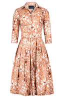 Audrey Dress #1 Shirt Collar 3/4 Sleeve Long Length Cotton Stretch (Victoria Leopard Pastel)