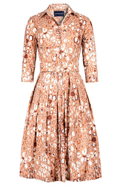 Audrey Dress #1 Shirt Collar 3/4 Sleeve Long Length Cotton Stretch (Victoria Leopard Pastel)
