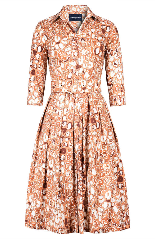 Audrey Dress #1 Shirt Collar 3/4 Sleeve Long Length Cotton Stretch (Victoria Leopard Pastel)