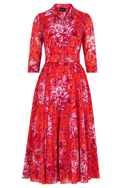 Avenue Dress Shirt Collar 3/4 Sleeve Midi Length Cotton Musola (Villa Carlotta Bright)