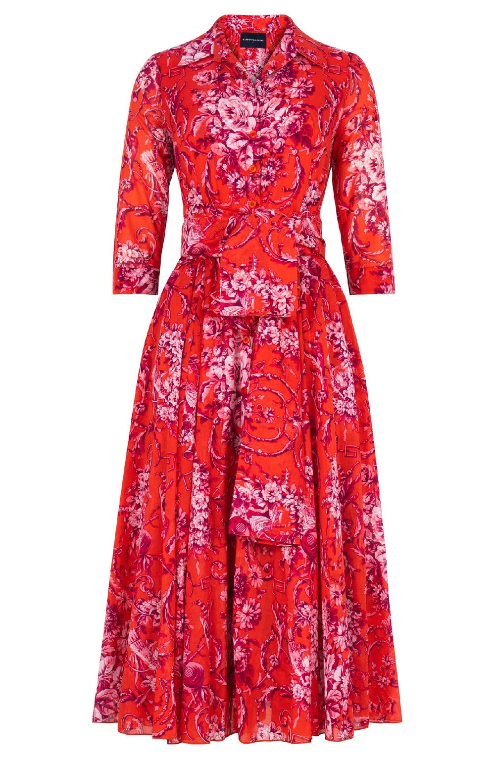 Avenue Dress Shirt Collar 3/4 Sleeve Midi Length Cotton Musola (Villa Carlotta Bright)