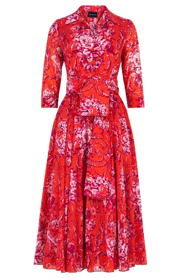 Avenue Dress Shirt Collar 3/4 Sleeve Midi Length Cotton Musola (Villa Carlotta Bright)