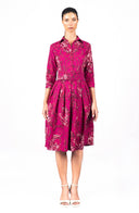 Audrey Dress #1 Shirt Collar 3/4 Sleeve Long Length Cotton Stretch (Villa Carlotta Dark)
