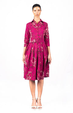 Audrey Dress #1 Shirt Collar 3/4 Sleeve Long Length Cotton Stretch (Villa Carlotta Dark)