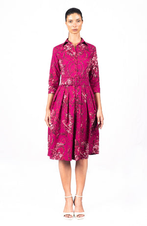 Audrey Dress #1 Shirt Collar 3/4 Sleeve Long Length Cotton Stretch (Villa Carlotta Dark)