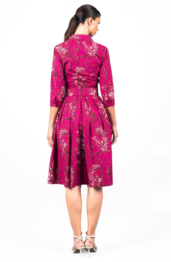 Audrey Dress #1 Shirt Collar 3/4 Sleeve Long Length Cotton Stretch (Villa Carlotta Dark)