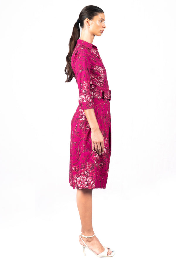 Audrey Dress #1 Shirt Collar 3/4 Sleeve Long Length Cotton Stretch (Villa Carlotta Dark)