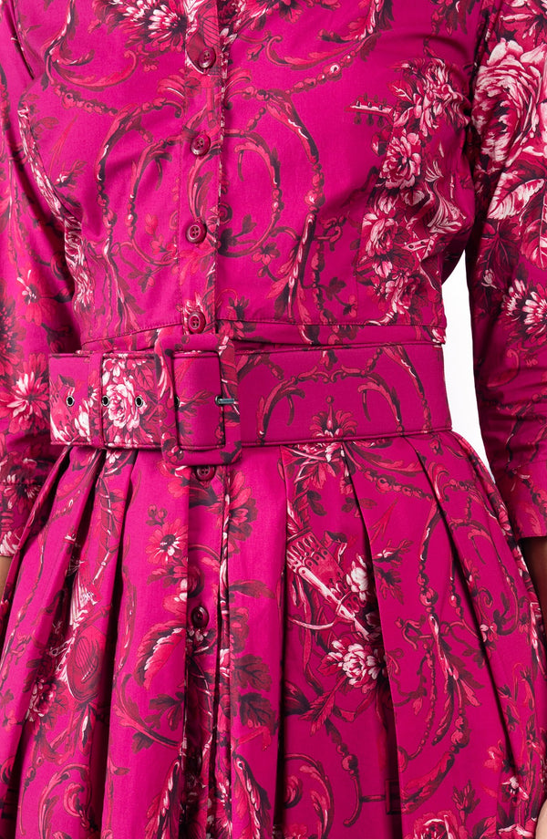 Audrey Dress #1 Shirt Collar 3/4 Sleeve Long Length Cotton Stretch (Villa Carlotta Dark)