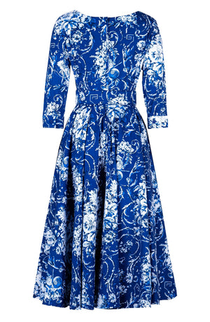 Abelia Dress Boat Neck 3/4 Sleeve Midi Length Cotton Stretch (Villa Carlotta Bright)