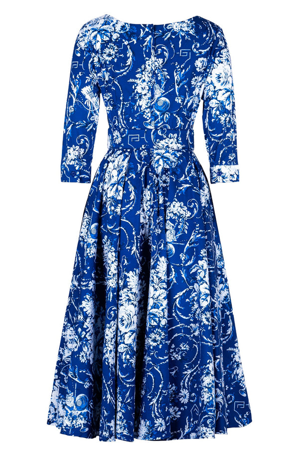 Abelia Dress Boat Neck 3/4 Sleeve Midi Length Cotton Stretch (Villa Carlotta Bright)