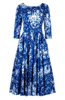 Abelia Dress Boat Neck 3/4 Sleeve Midi Length Cotton Stretch (Villa Carlotta Bright)
