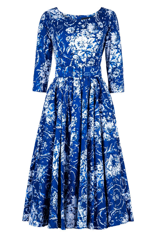 Abelia Dress Boat Neck 3/4 Sleeve Midi Length Cotton Stretch (Villa Carlotta Bright)
