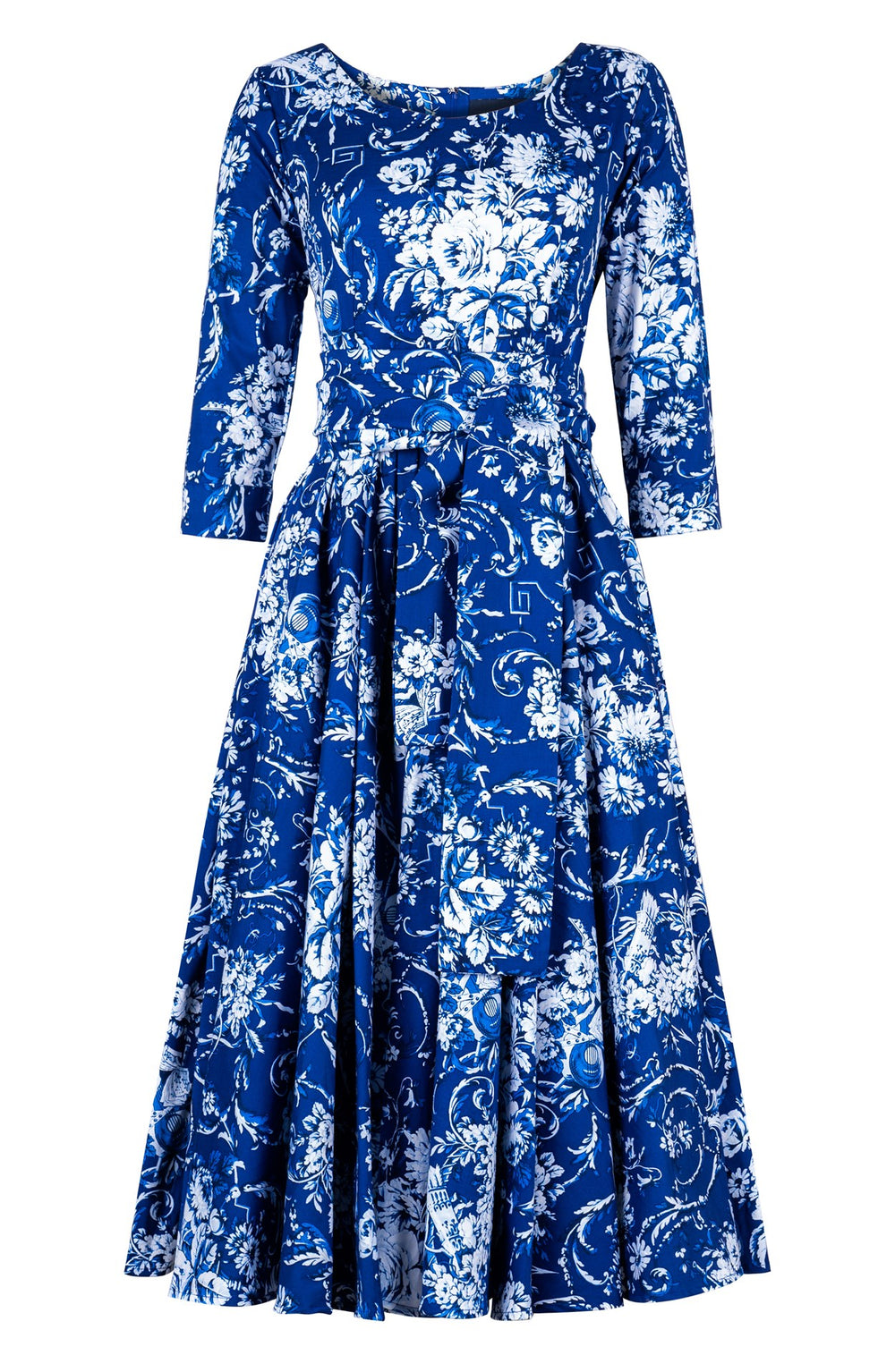 Abelia Dress Boat Neck 3/4 Sleeve Midi Length Cotton Stretch (Villa Carlotta Bright)