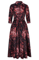 Sabrina Dress Shirt Collar 3/4 Sleeve Midi Plus Length Poliamide Taffta (Villa Carlotta Dark)