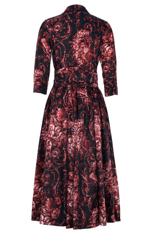 Sabrina Dress Shirt Collar 3/4 Sleeve Midi Plus Length Poliamide Taffta (Villa Carlotta Dark)