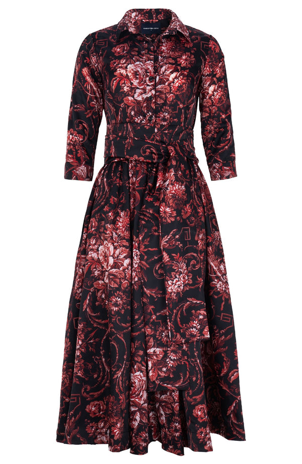 Sabrina Dress Shirt Collar 3/4 Sleeve Midi Plus Length Poliamide Taffta (Villa Carlotta Dark)
