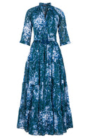 Eva Dress Crew Neck 3/4 Sleeve Maxi Length Cotton Musola (Villa Carlotta Bright)