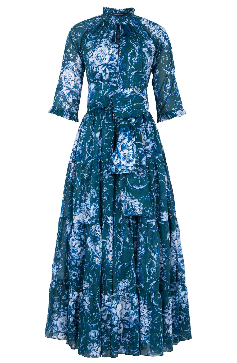 Eva Dress Crew Neck 3/4 Sleeve Maxi Length Cotton Musola (Villa Carlotta Bright)