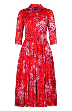 Aster Dress Shirt Collar 3/4 Sleeve Midi Length Cotton Musola (Villa Carlotta Bright)