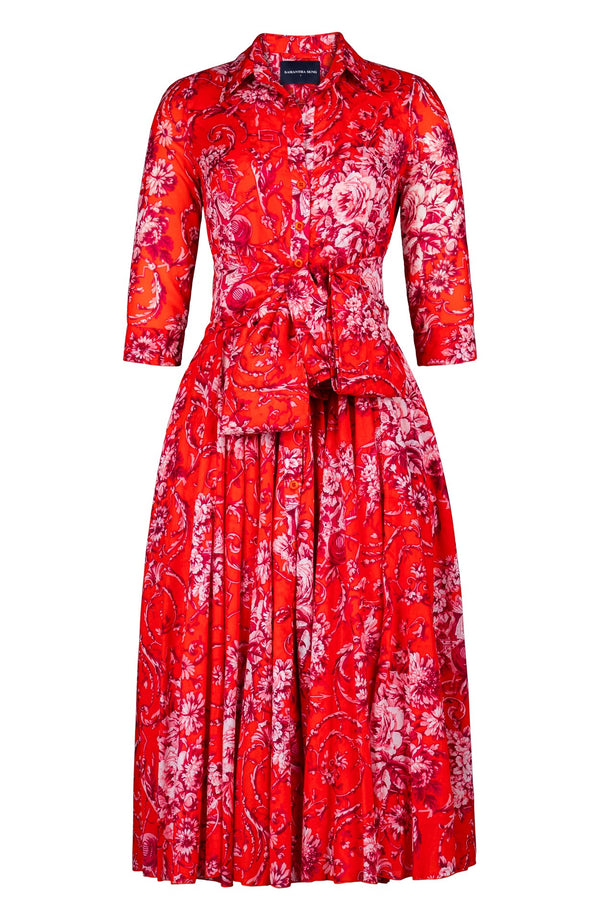 Aster Dress Shirt Collar 3/4 Sleeve Midi Length Cotton Musola (Villa Carlotta Bright)