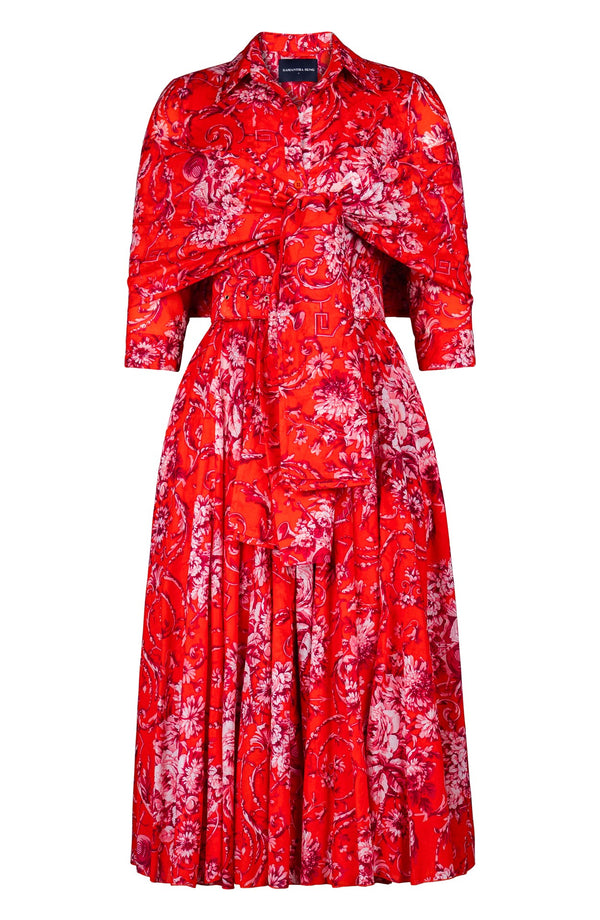 Aster Dress Shirt Collar 3/4 Sleeve Midi Length Cotton Musola (Villa Carlotta Bright)