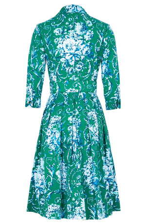 Audrey Dress #1 Shirt Collar 3/4 Sleeve Regular Length Cotton Stretch (Villa Carlotta Bright)