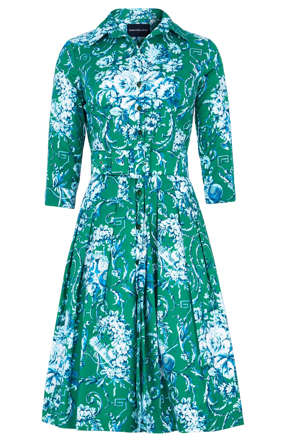 Audrey Dress #1 Shirt Collar 3/4 Sleeve Regular Length Cotton Stretch (Villa Carlotta Bright)