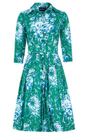 Audrey Dress #1 Shirt Collar 3/4 Sleeve Regular Length Cotton Stretch (Villa Carlotta Bright)