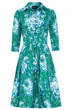 Audrey Dress #1 Shirt Collar 3/4 Sleeve Regular Length Cotton Stretch (Villa Carlotta Bright)
