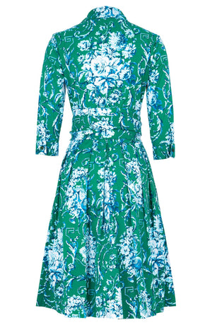 Audrey Dress #1 Shirt Collar 3/4 Sleeve Regular Length Cotton Stretch (Villa Carlotta Bright)