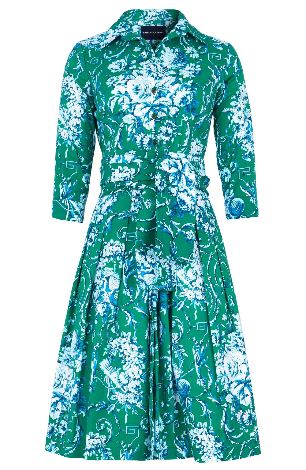 Audrey Dress #1 Shirt Collar 3/4 Sleeve Regular Length Cotton Stretch (Villa Carlotta Bright)