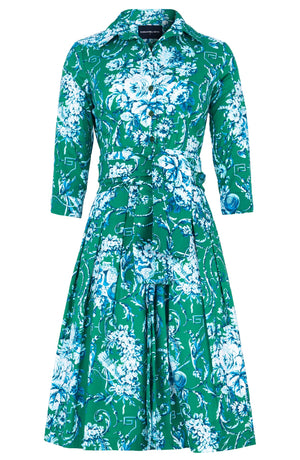Audrey Dress #1 Shirt Collar 3/4 Sleeve Regular Length Cotton Stretch (Villa Carlotta Bright)